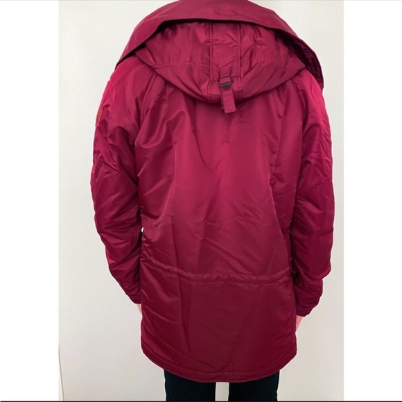 NEW True Religion Parka Fur Sherpa Zip Button Winter Jacket Hooded Coat Maroon - Picture 6 of 12